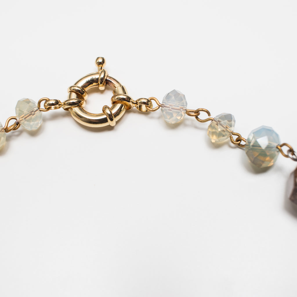 Gold Wheel Clasp Necklace with Smoky Quartz and Multi Colour Gemstone in Short Style