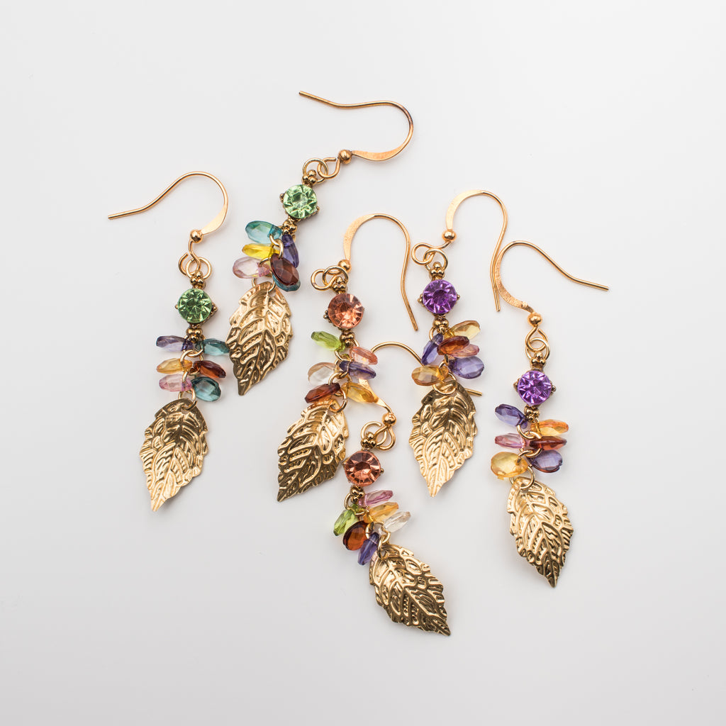golden leaf multi coloured matching earrings