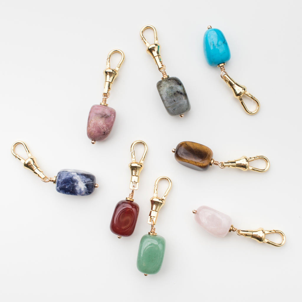 Real Gemstone pet charms for your dogs leash, dog collar and clasp to handbags, change purse, lululemon on the go bag or your keys. 