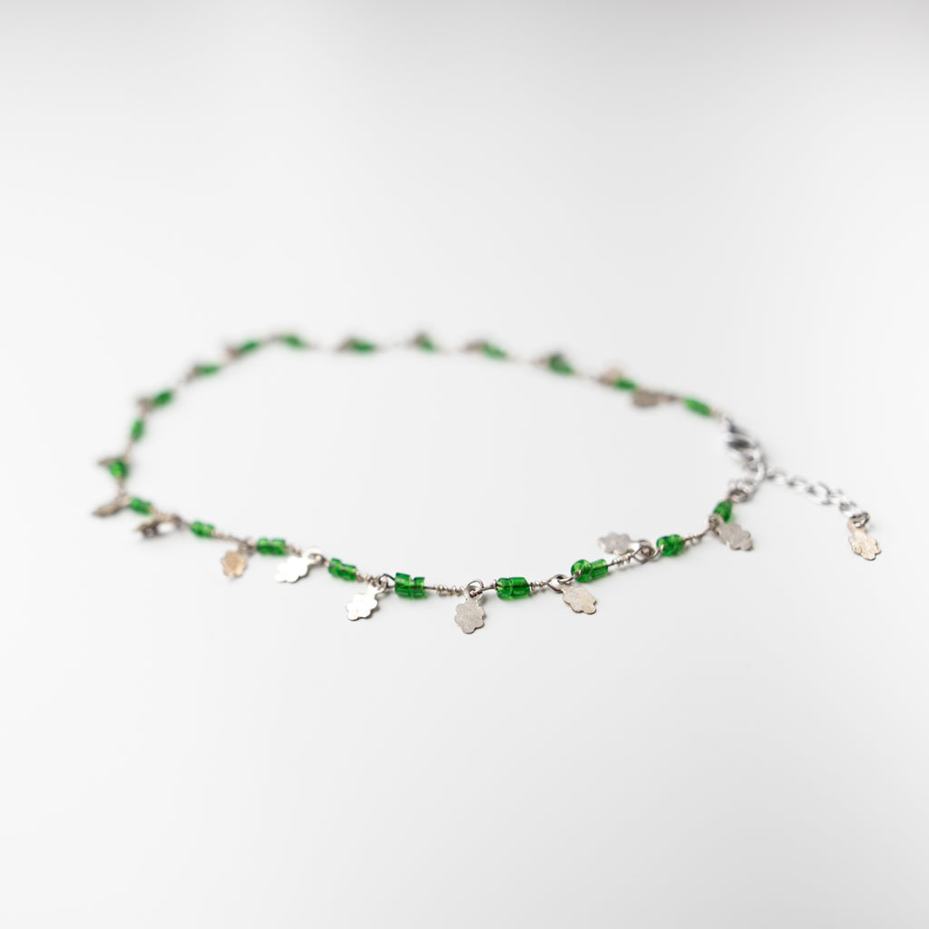 Dainty green and silver anklet from up-cycled chain, limited edition. 