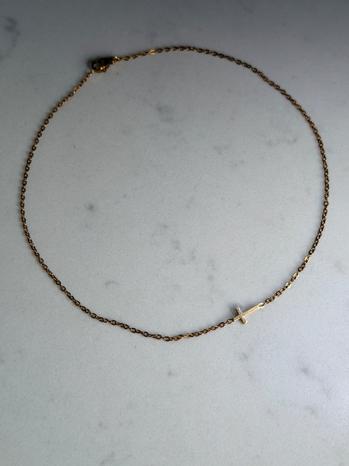 Gold-tone cross choker