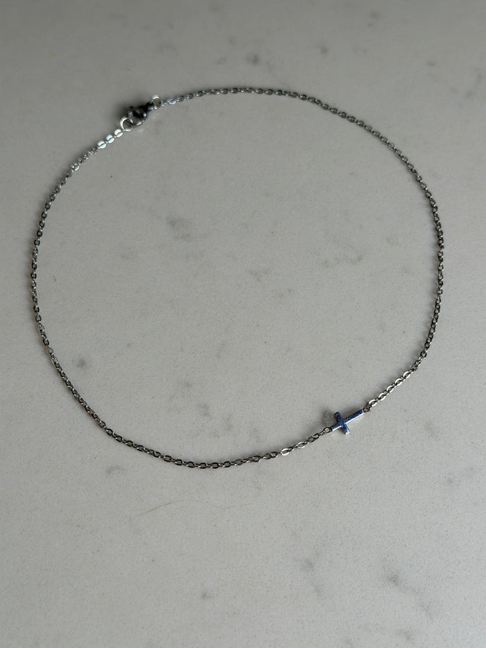Silver cross choker