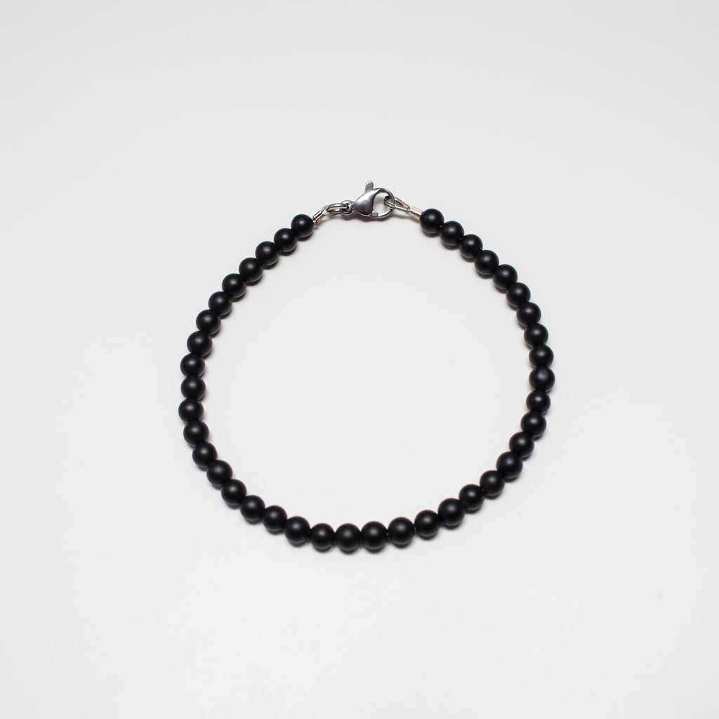 Stainless Steel Bracelet in Matte Black Onyx Gemstone in Clasp Style