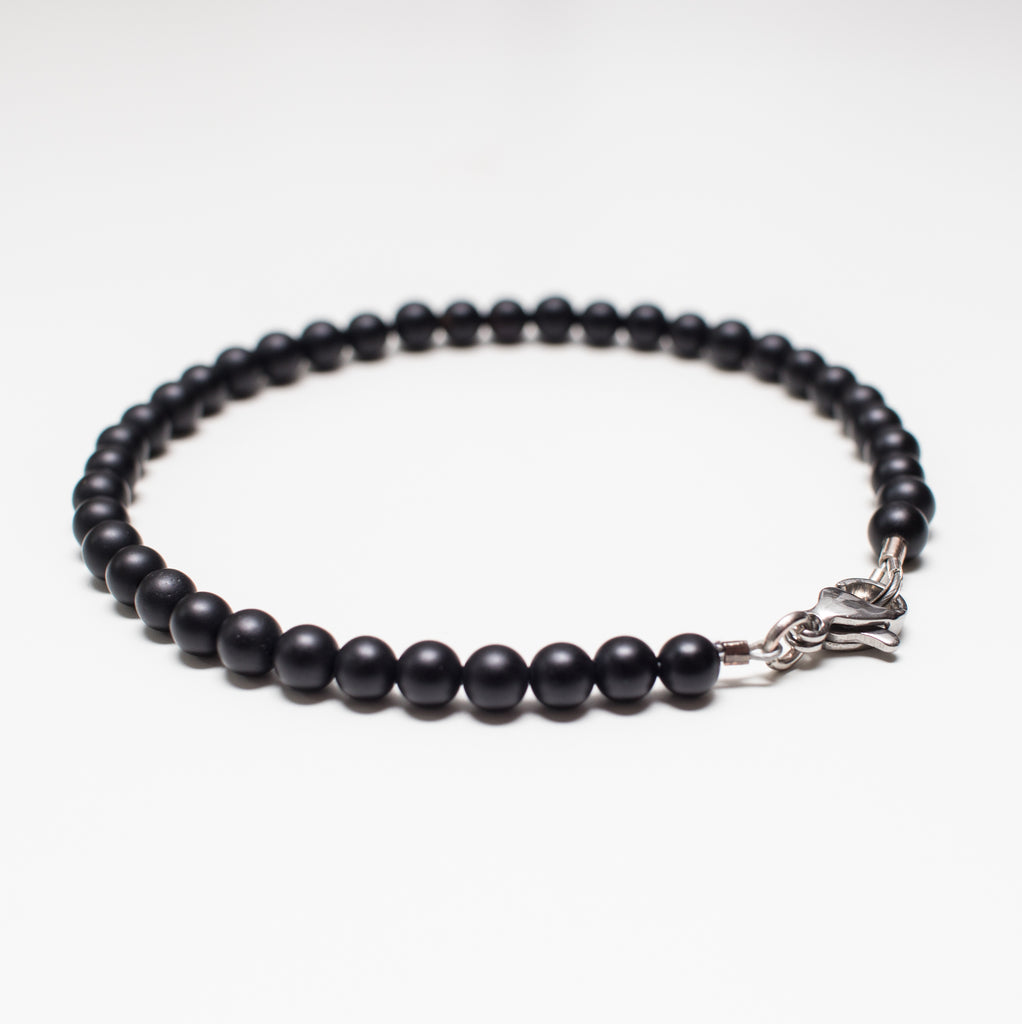 Stainless Steel Bracelet in Matte Black Onyx Gemstone in Clasp Style
