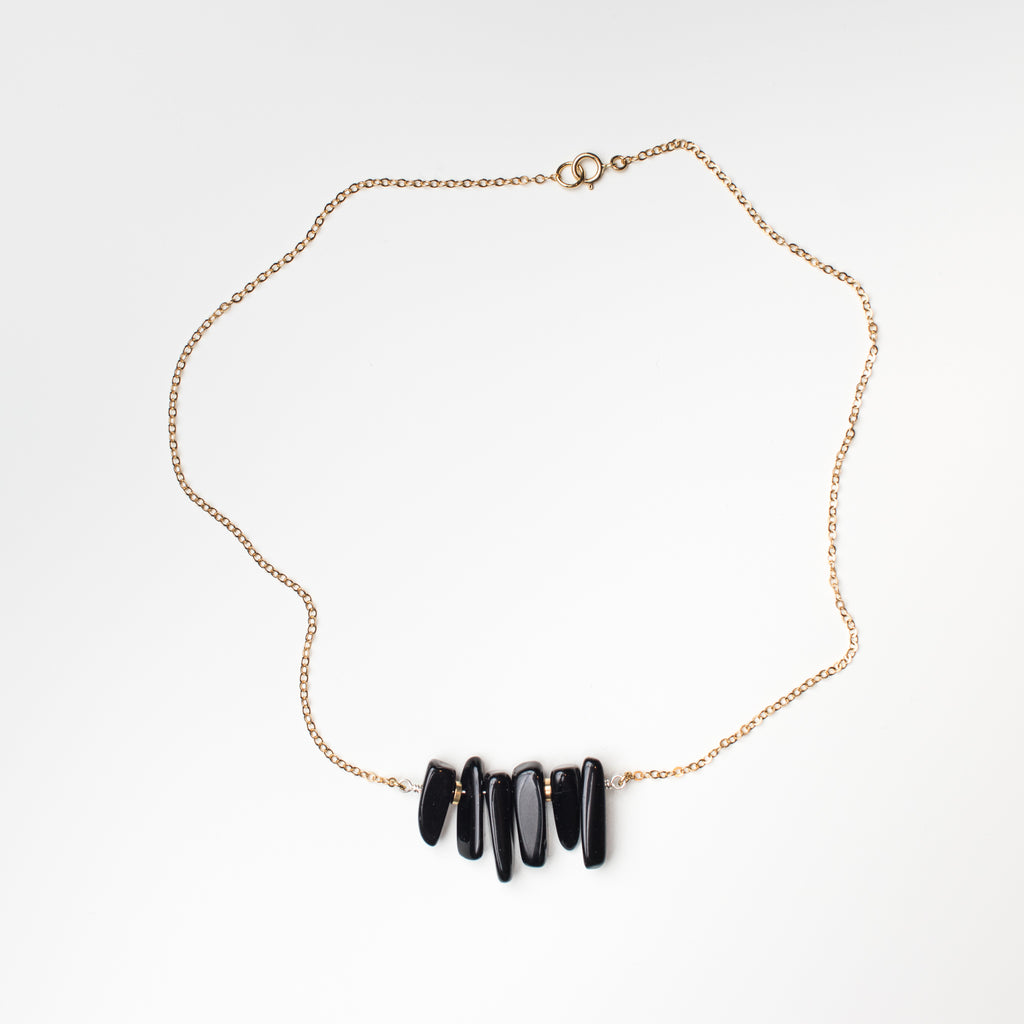 Gold Necklace with Black Onyx Gemstone in Short Style