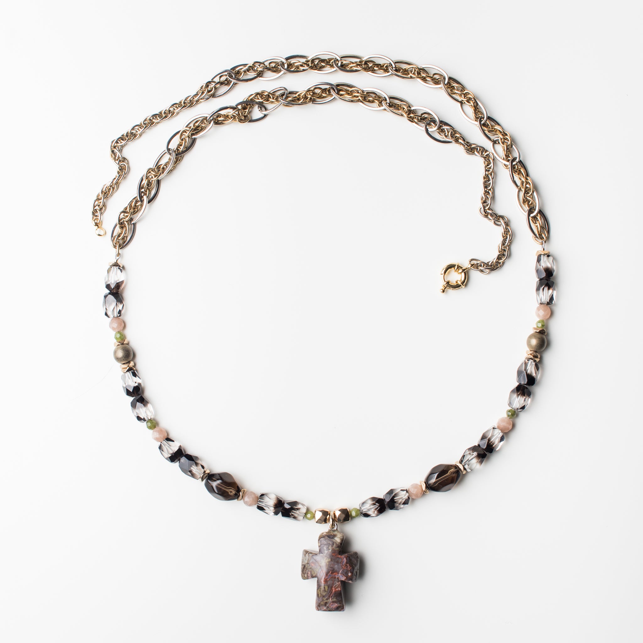 The Liminal Cross Necklace-Rainforest Jasper | Amuletta Jewelry