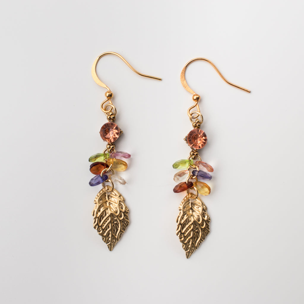 blush golden leaf multi coloured matching earrings