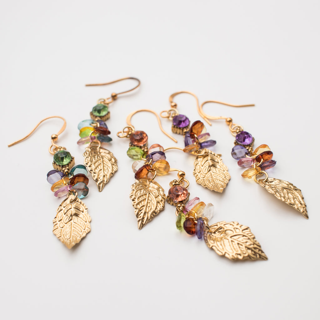 golden leaf multi coloured matching earrings