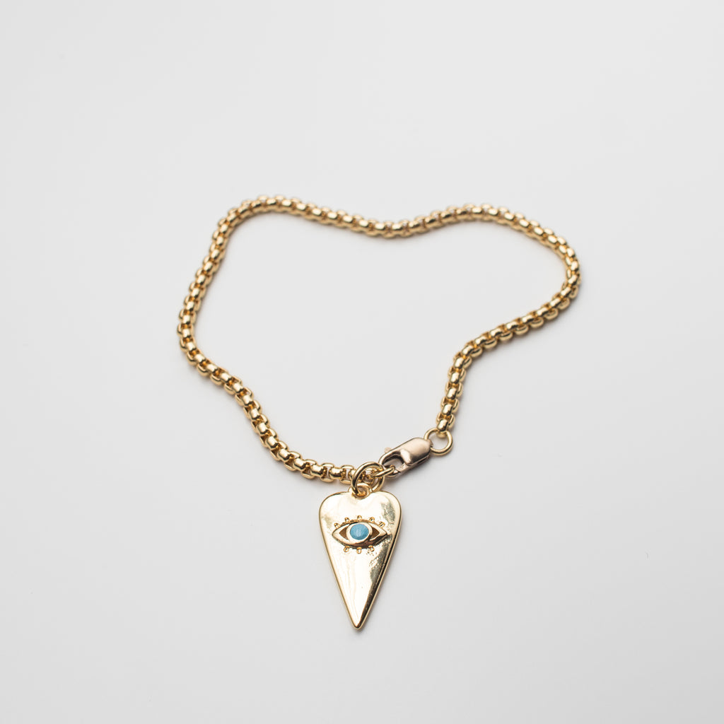 Gold heart with blue eye bracelet lobster clasp style
